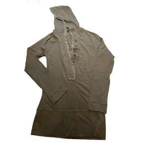 Khaki green cotton French terry hooded tunic